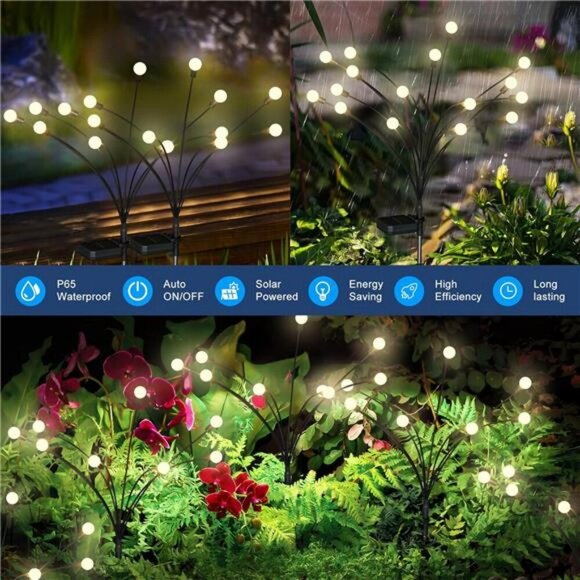 Solar Swaying Garden Lights Outdoor Waterproof Firefly Lights for Yard Patio Pat - Picture 3 of 7